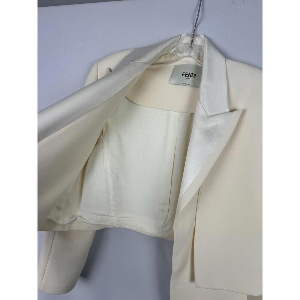 Fendi Wool & Silk Cropped Blazer Jacket Cream Size L - Picture 3 of 7